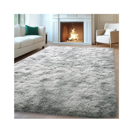 Large Fluffy Fuzzy Shag Rug 8x10 Non-Slip Gray