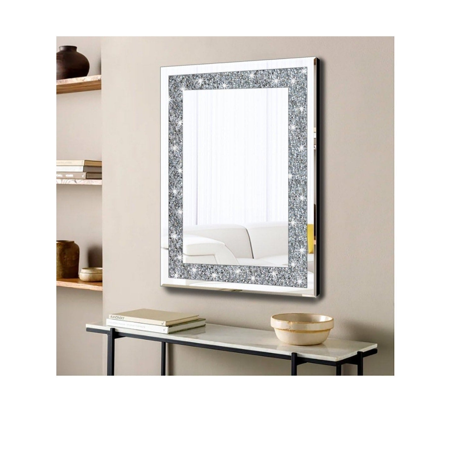 Crystal Crush Diamond Rectangle Silver Mirror for Wall Decoration 20x28inch Wall Hang Frameless Mirror .