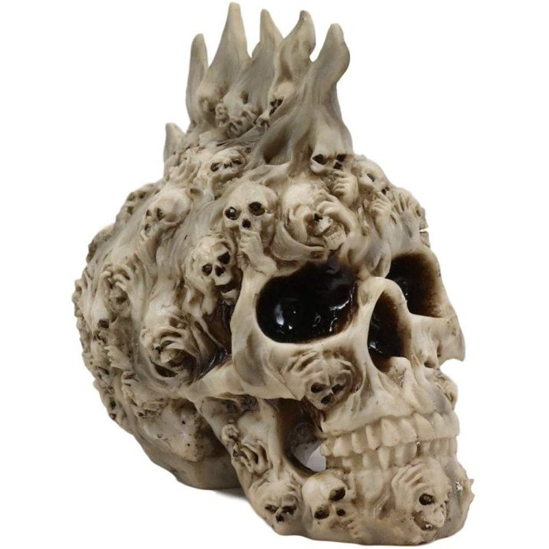 Ebros Large 8" Tall Ossuary Lost Souls Spirit Skull With Fire Mohawk Figurine
