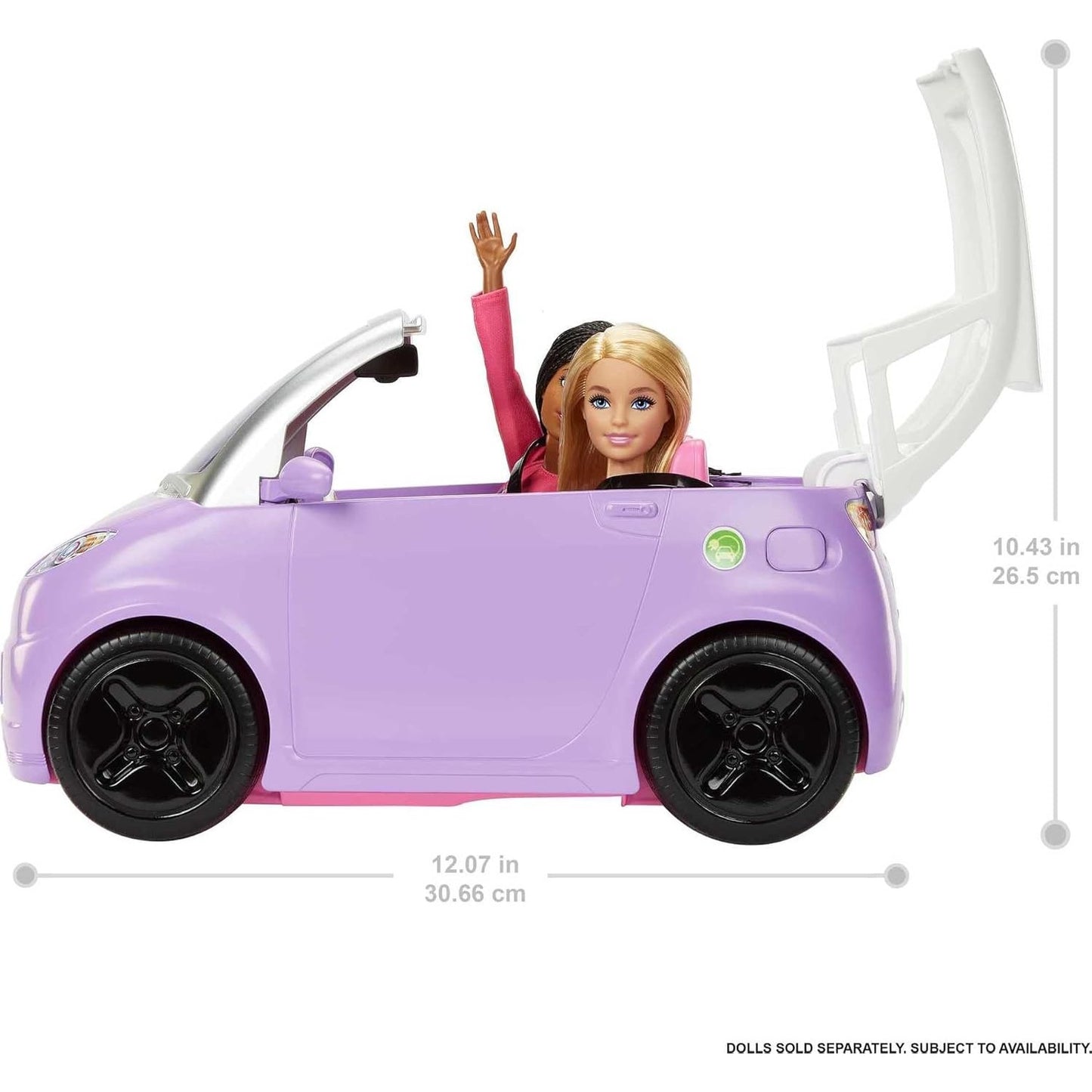 Barbie Car Electric Vehicle w/ Charging Station Plug & Sunroof 2-Seater Transforms into Convertible