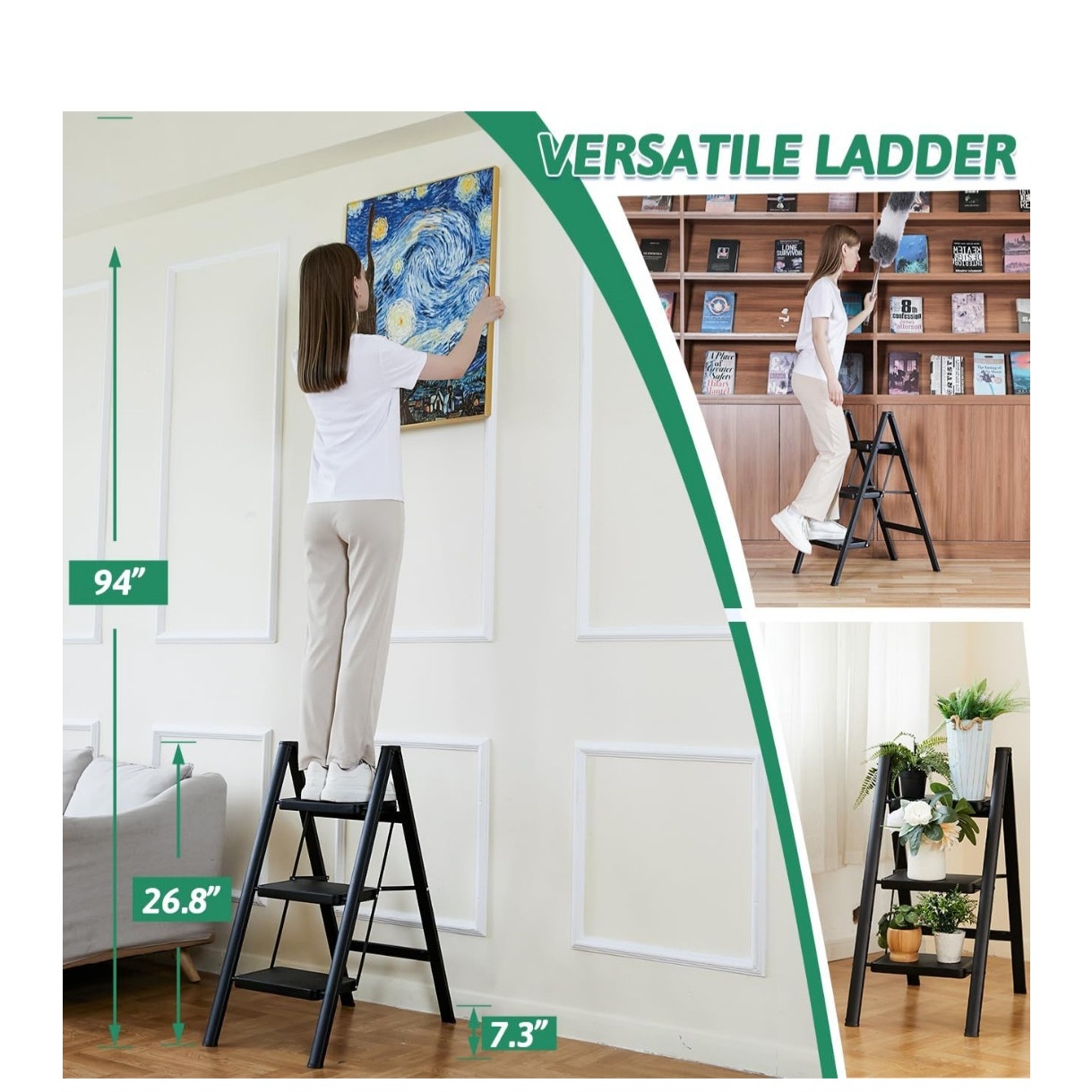 Step Ladder 3 Step Folding Heavy Duty Holds 330 Lb Load