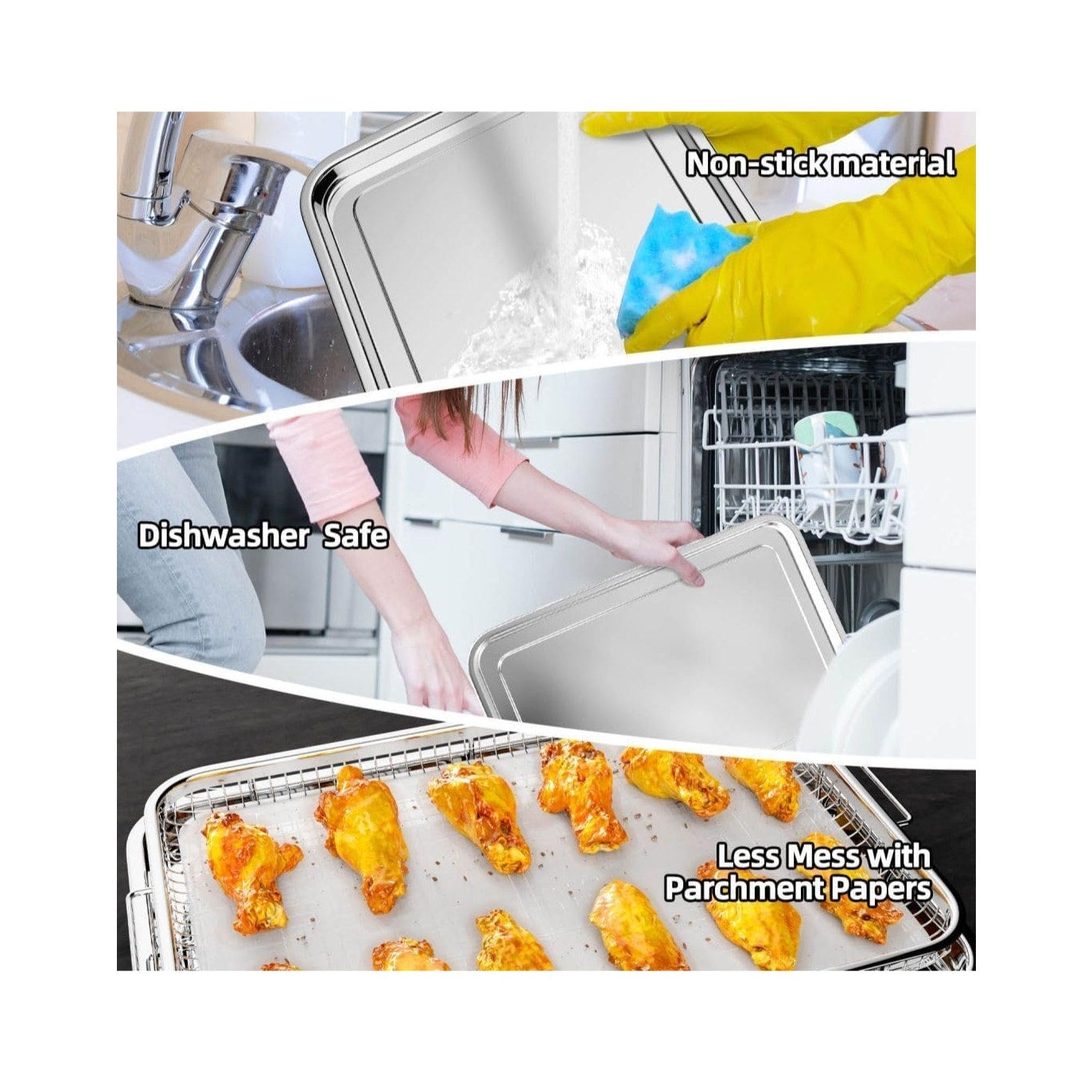 Air Fryer Basket w/ Crisper Tray Set for Oven & 30 Parchment Papers Stainless Steel