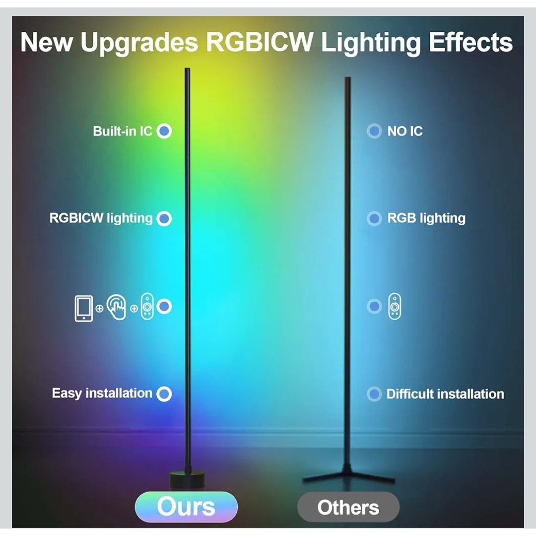 Set of 2 Smart Floor Lamp 2 Pack LED Color Changing Lamps Remote Bluetooth Timer