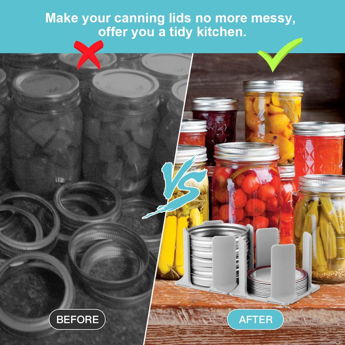 Canning Mason Jar Lid Storage Organizer 4 Pk for Storing Wide & Regular Mouth Lids Rings