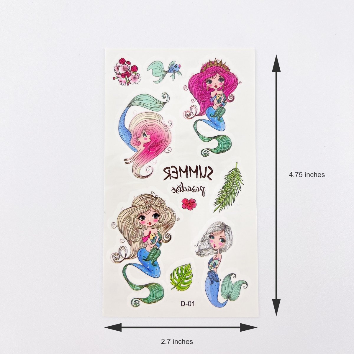 Mermaid Tattoos for Kids – 10 Sheets Party Favor Body Stickers