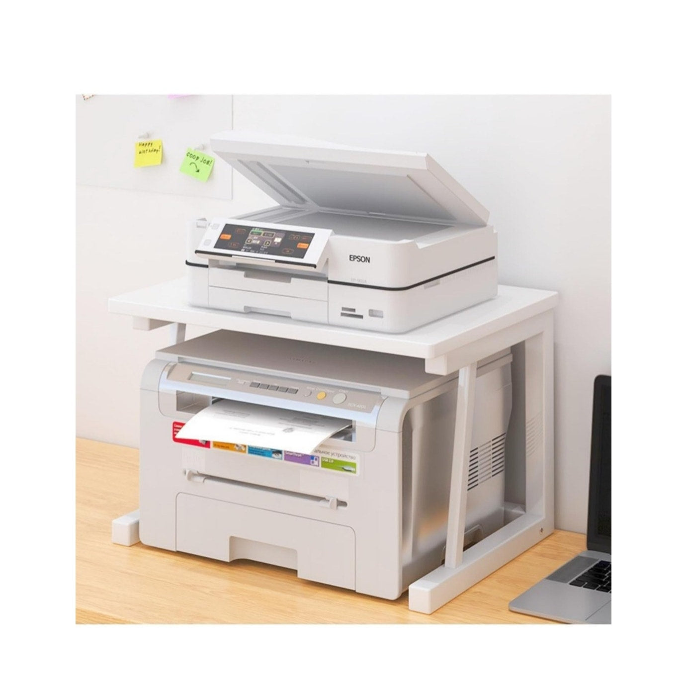 White Desktop Printer Stand 2-Tier Shelf for Printer Scanner Copier Fax Machines