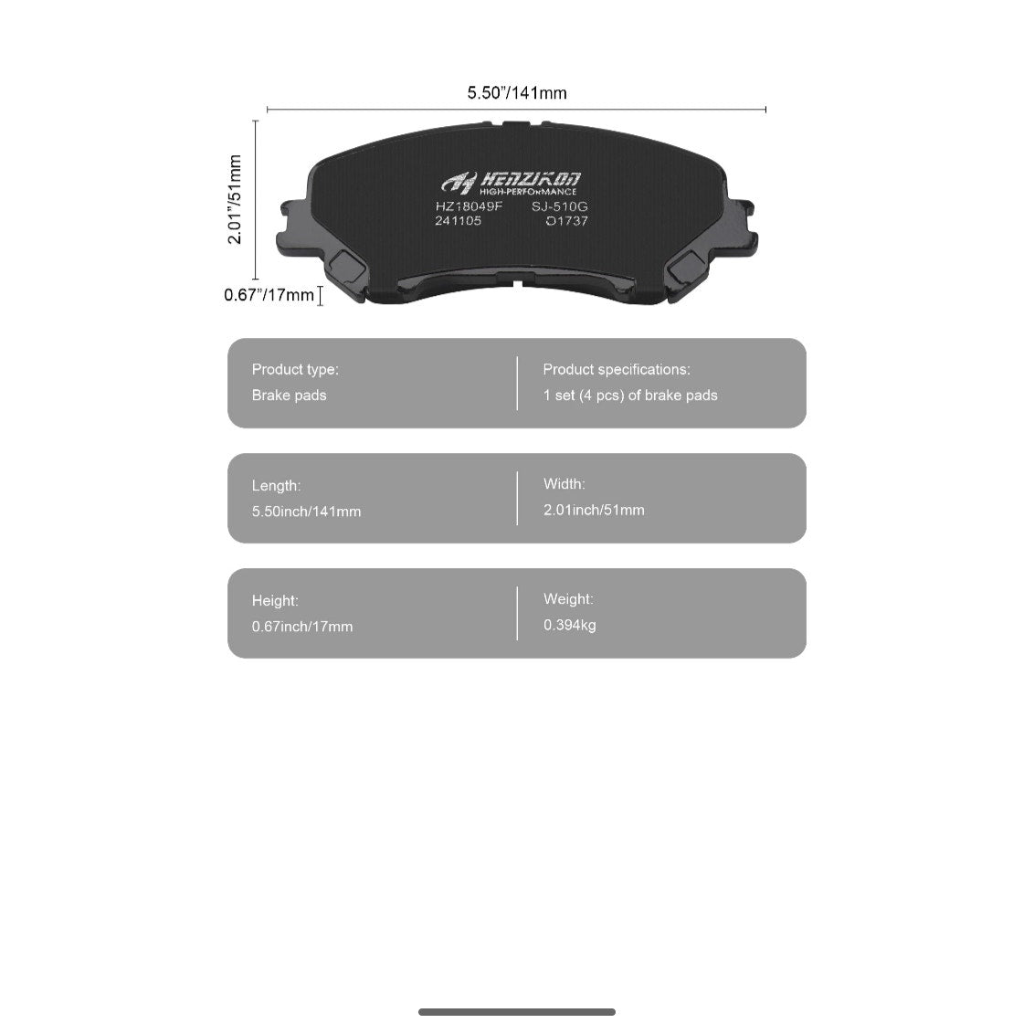 Nissan Rouge Front Brake Pads 2014 To 2020 Sport 19 To 21