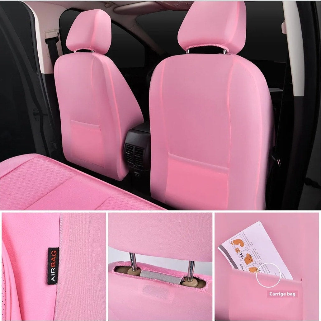 Pink Leather Universal Car Seat Covers Full Set Front & Back NEW