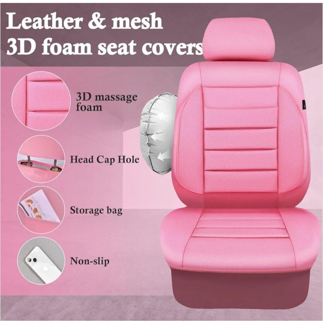 Pink Leather Universal Car Seat Covers Full Set Front & Back NEW