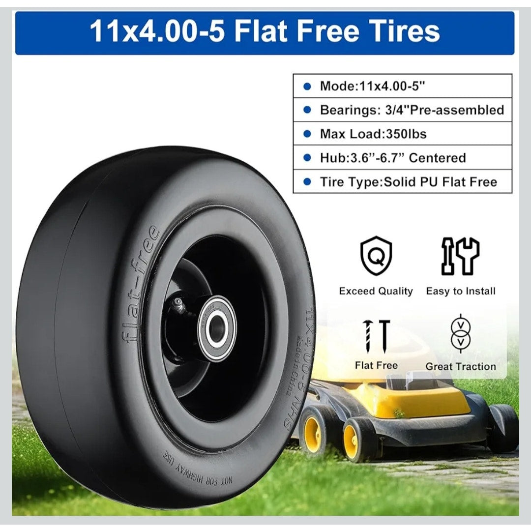 11x4.00-5 Lawn Mower Tires Flat Free Zero Turn Set of TWO