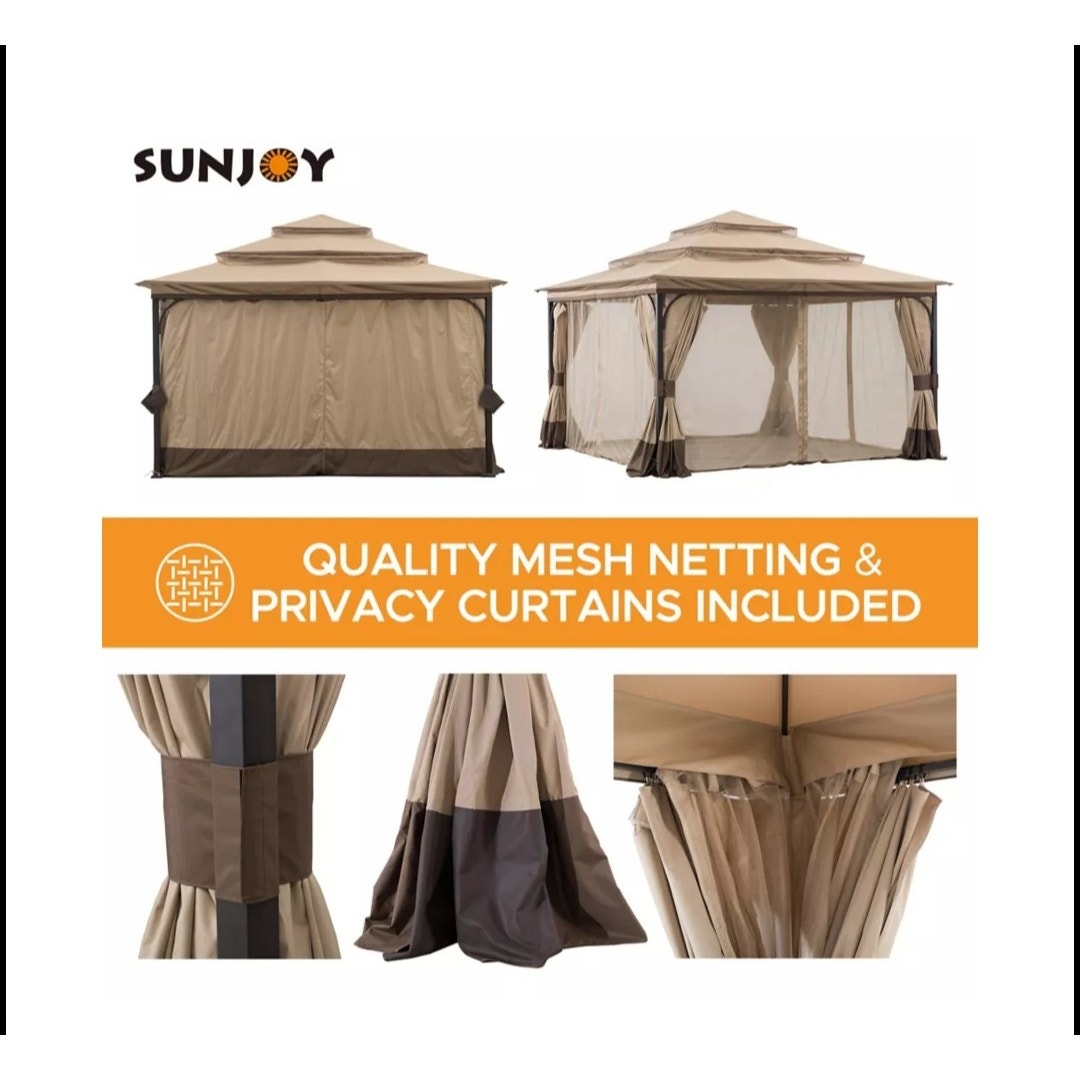 NEW Sunjoy 12 x 12 3-Tier Soft top Gazebo w/ Canopy, Mosquito Netting, & Curtains