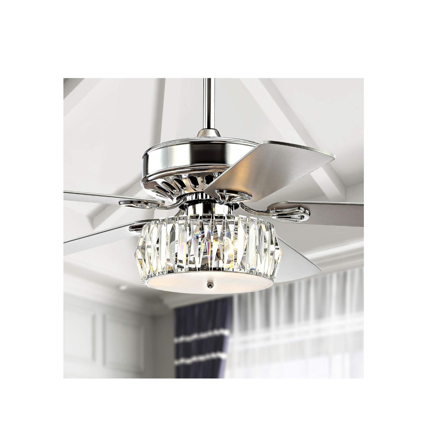 JONATHAN Y JYL9706A Mandy 52" 3-Light Crystal Prism Drum LED Ceiling Fan w/ Remote Chrome