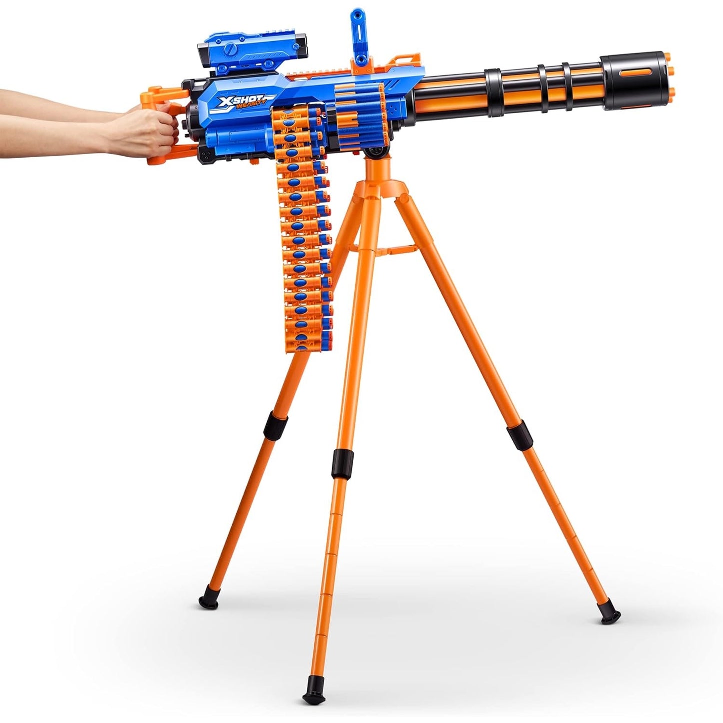 XSHOT Insanity Motorized 72 X-Shot Darts Storage Auto Feeding Belt Tripod Scope
