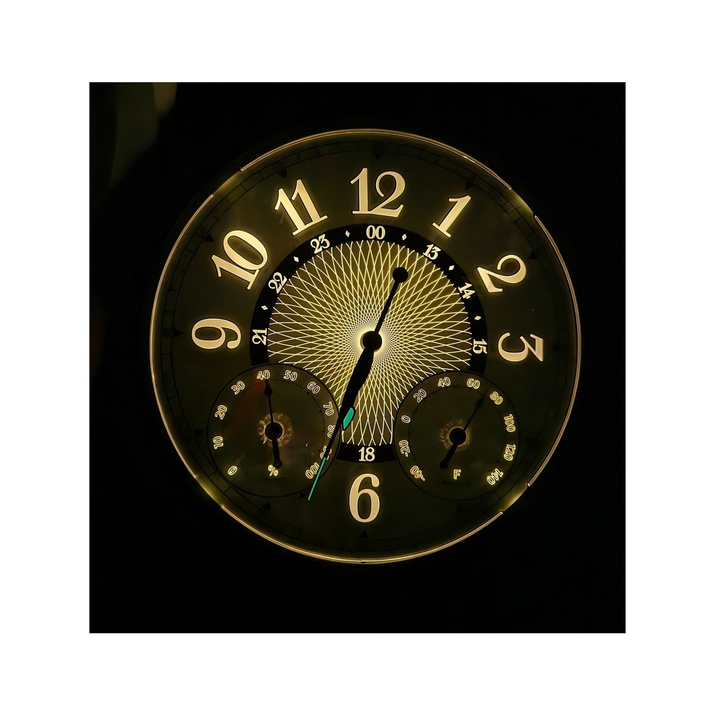 Illuminated Large Indoor Outdoor Wall Clock Waterproof w/ Auto Light Sensor Thermometer Hygrometer