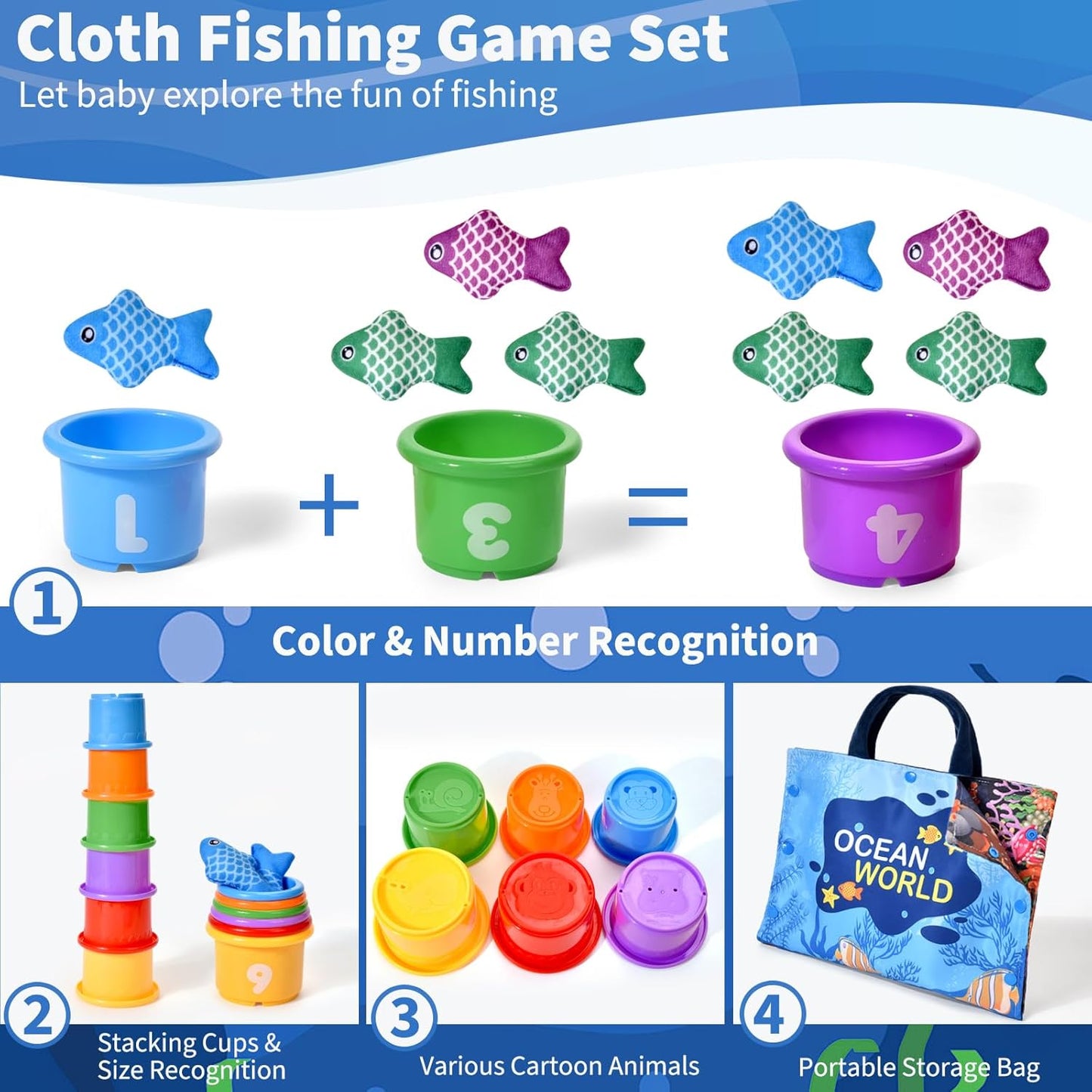 Ocean World Montessori Toys Baby & Toddler Sorting Fishing 20PCS Sensory Toy