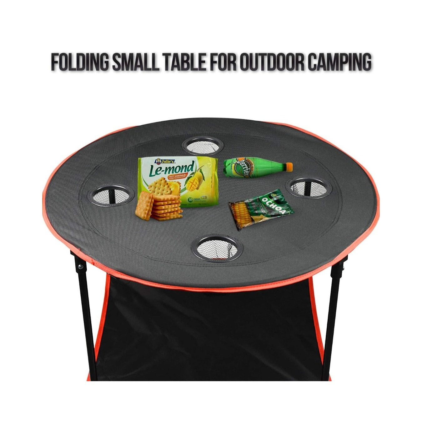 Camping Table Portable Folding Steel Frame w/ 4 Cup Holders & Carry Case