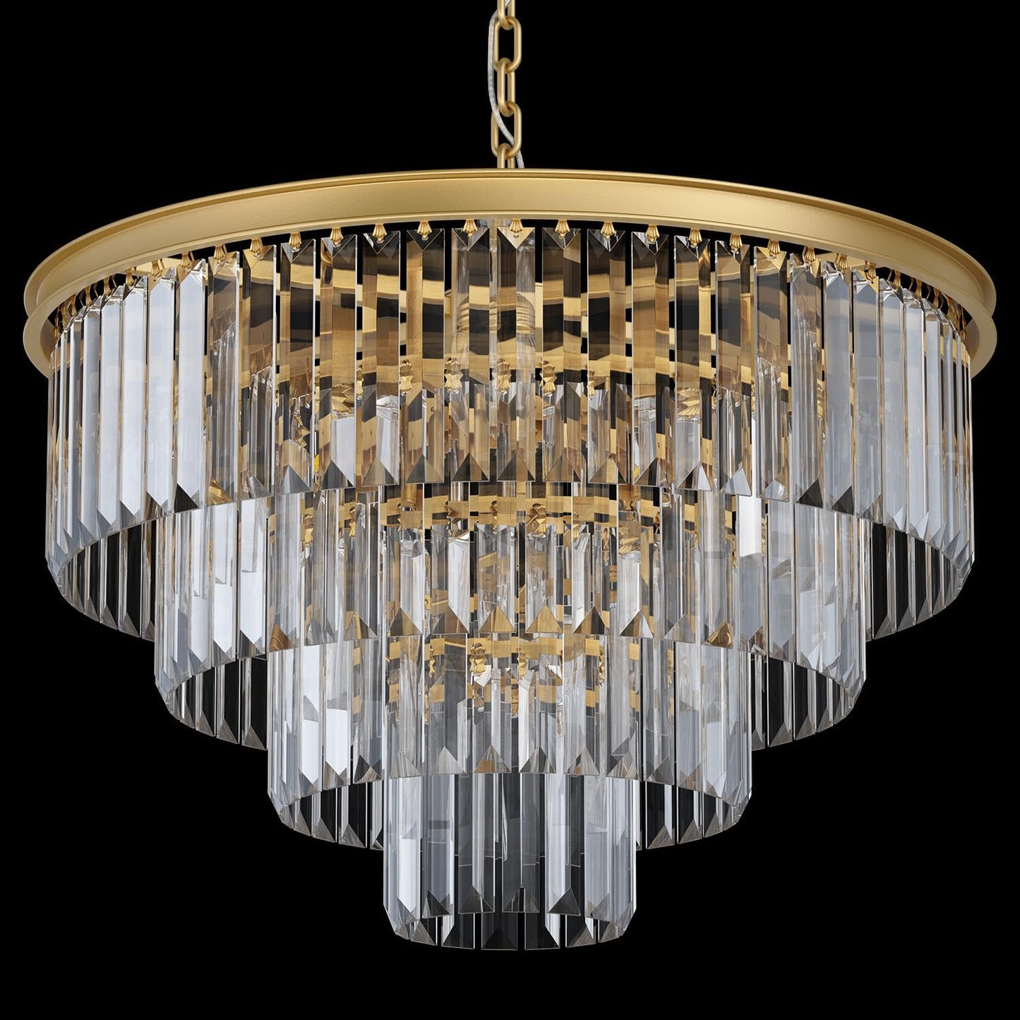 Gold Crystal Chandelier 4-Tier Round Pendant Ceiling Fixture Height Adjustable