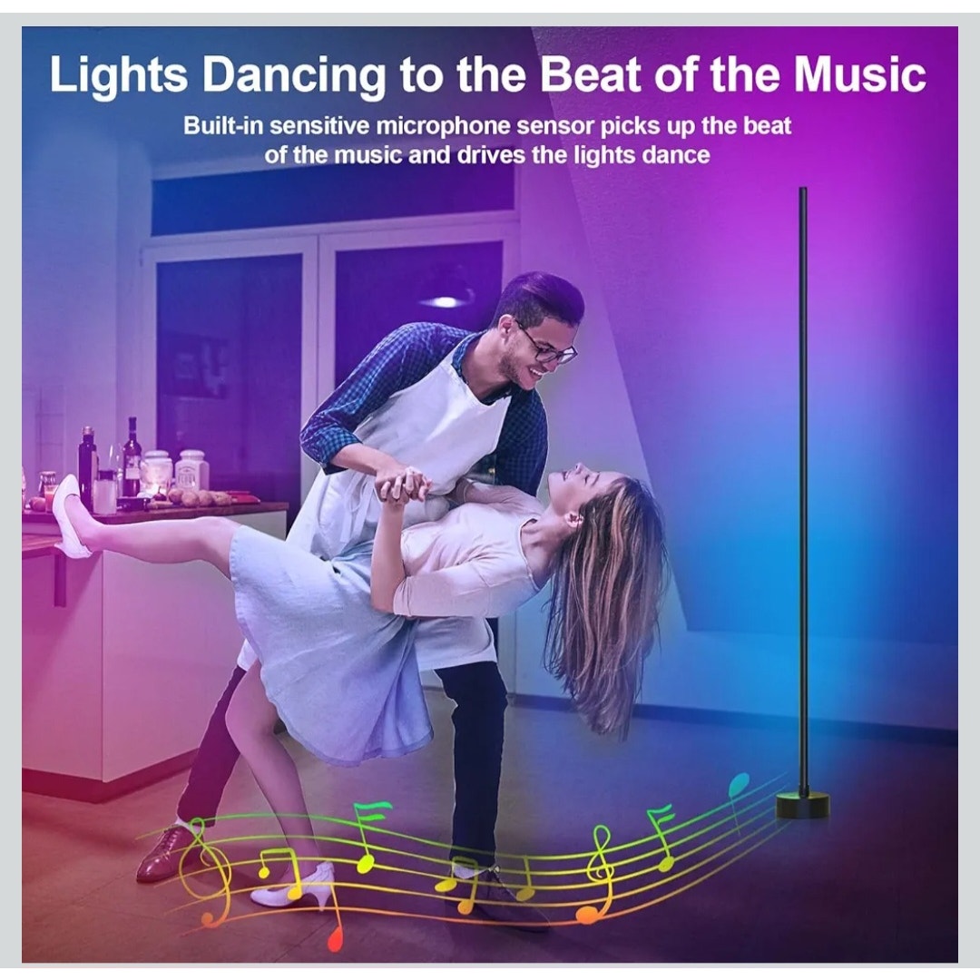 Set of 2 Smart Floor Lamp 2 Pack LED Color Changing Lamps Remote Bluetooth Timer