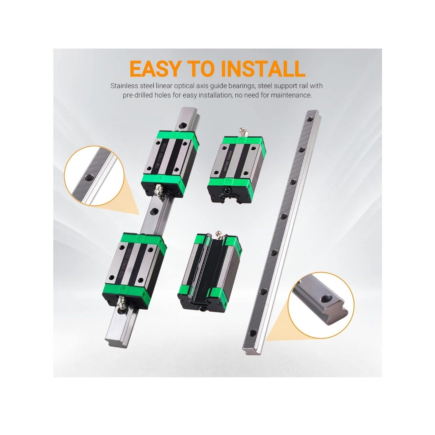 2 Steel Linear Guide Rail kit HGR25-500mm Slide Rails w/ 4 Linear Blocks Bearing