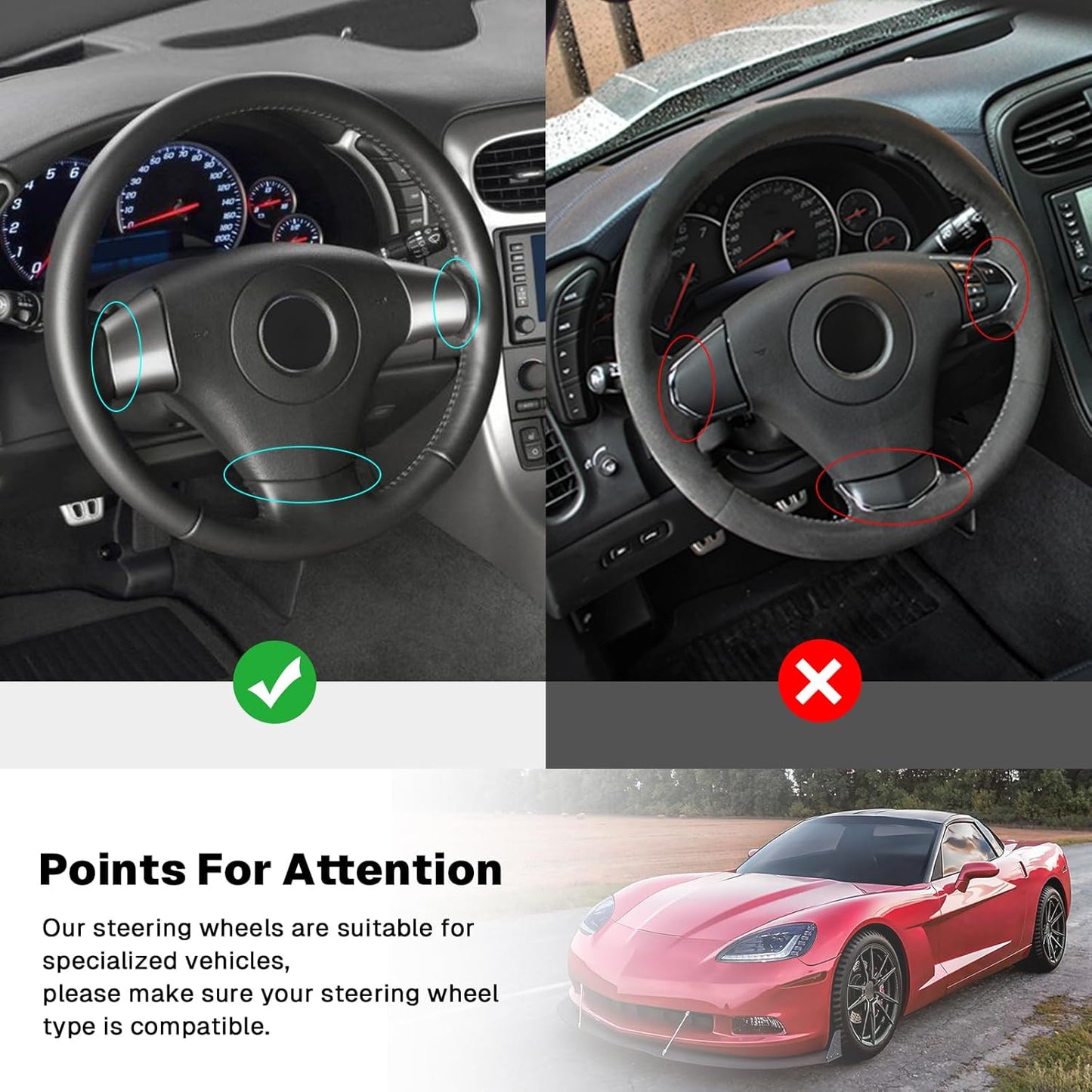 Carbon Fiber Steering Wheel For Corvette C6 2006-2011 ZR1 Z06 D-shaped Nappa Perforated Leather