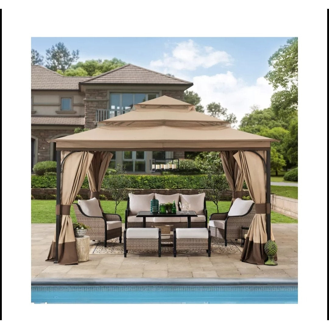 NEW Sunjoy 12 x 12 3-Tier Soft top Gazebo w/ Canopy, Mosquito Netting, & Curtains