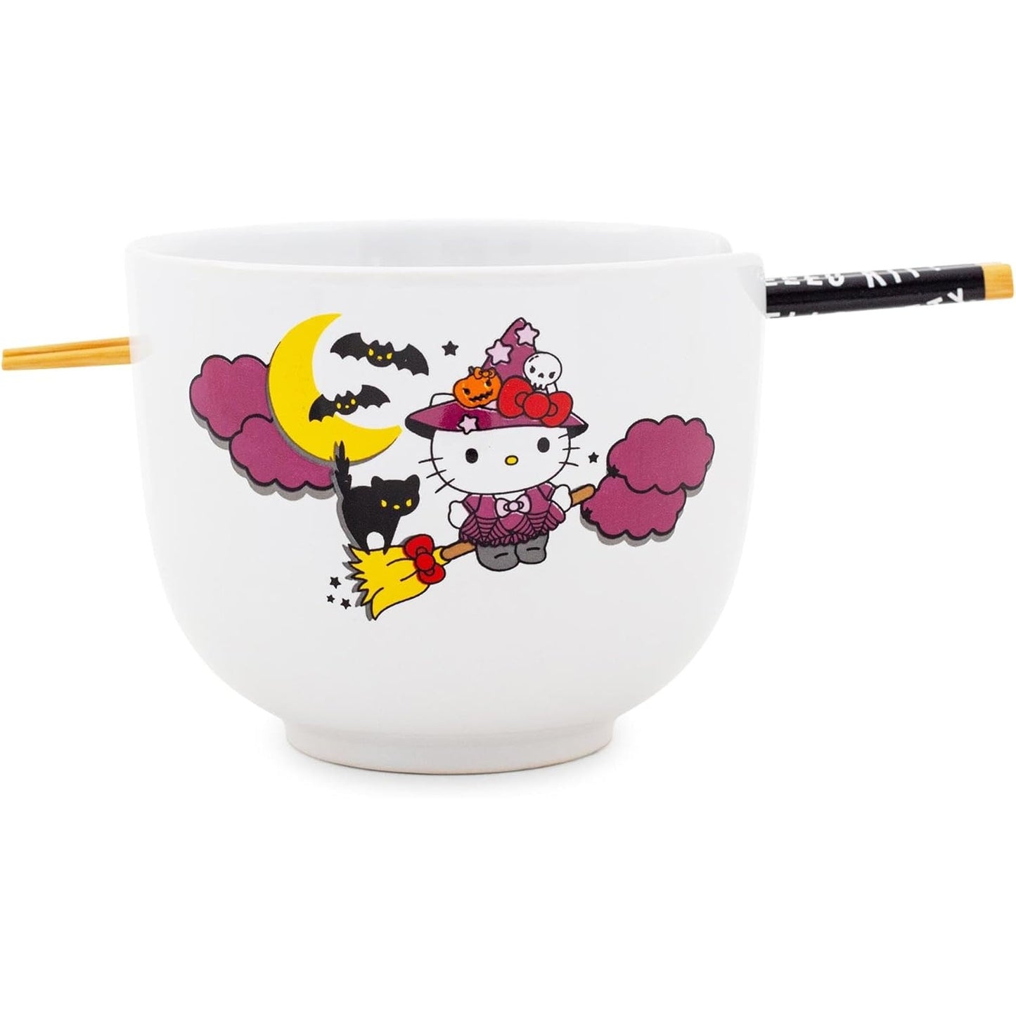 Sanrio Hello Kitty Halloween Spooky Witch Ceramic Ramen Noodle Rice Bowl w/ Chopsticks