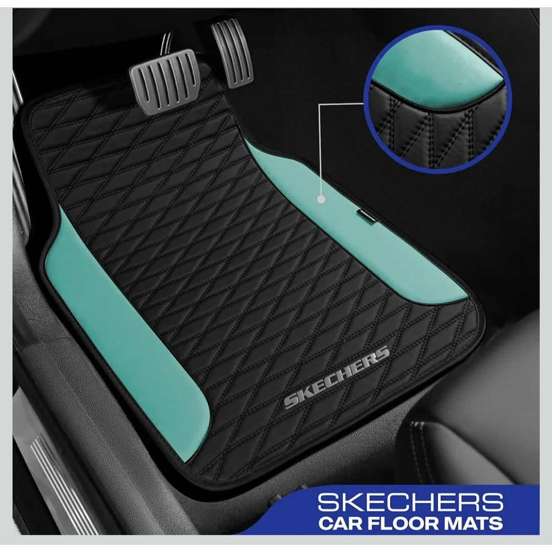 Skechers Leather Car Floor Mats Anti-Slip Pad Universal Waterproof 4pc
