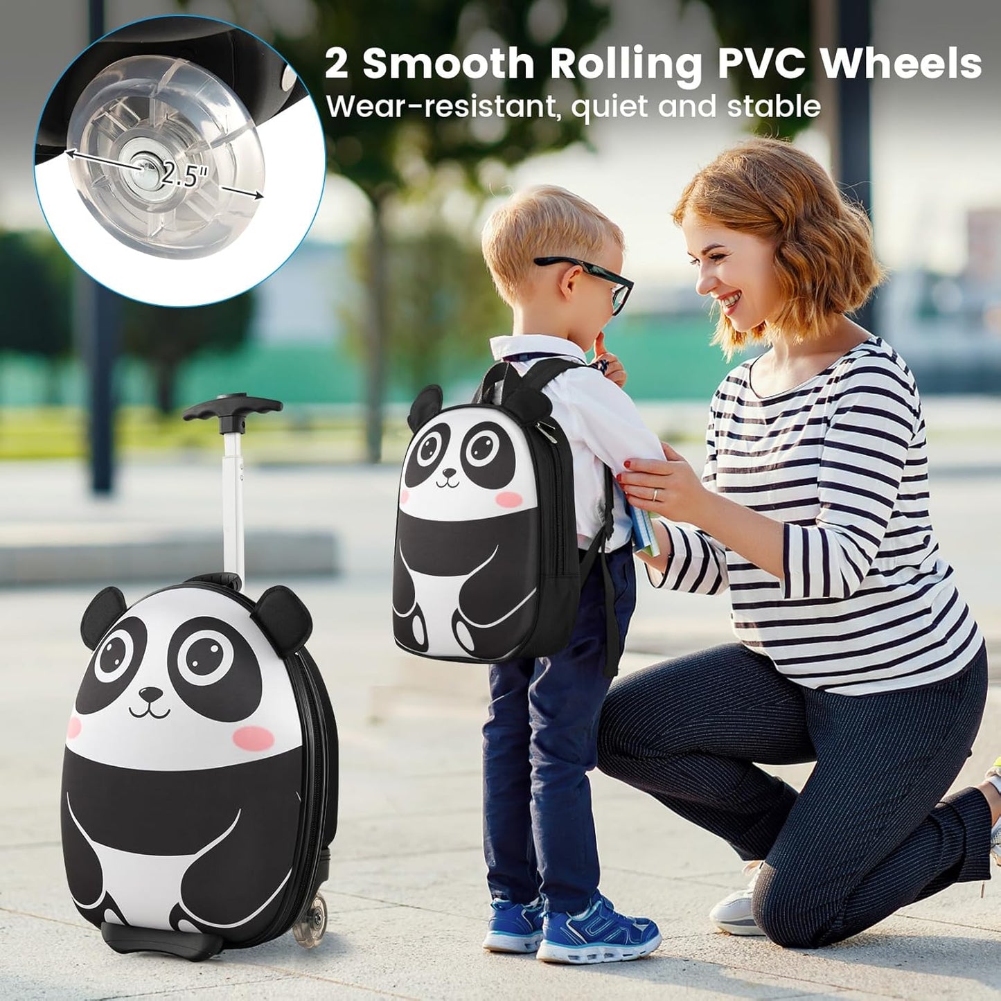 2 PC Kids Carry On Luggage Set 16" Rolling Wheel Suitcase & 12" Backpack Airline Approved Toddler