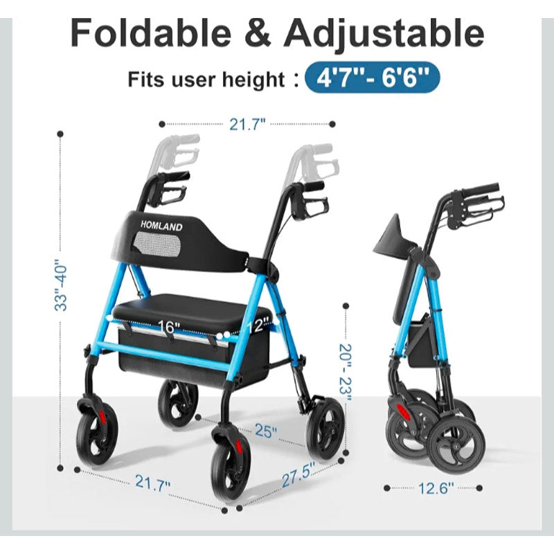 Foldable Rollator Walkers with Seat for Seniors
