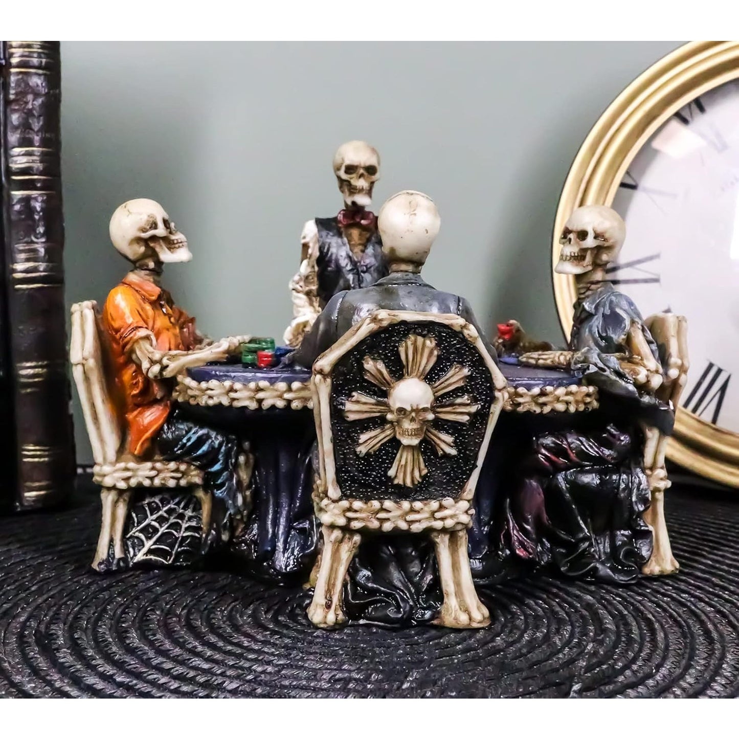 Ebros Gambling Casino Poker for Eternity Skeleton Dealer with Players at Table Figurine 6.25" Long Ossuary Macabre Halloween Decorative Sculpture