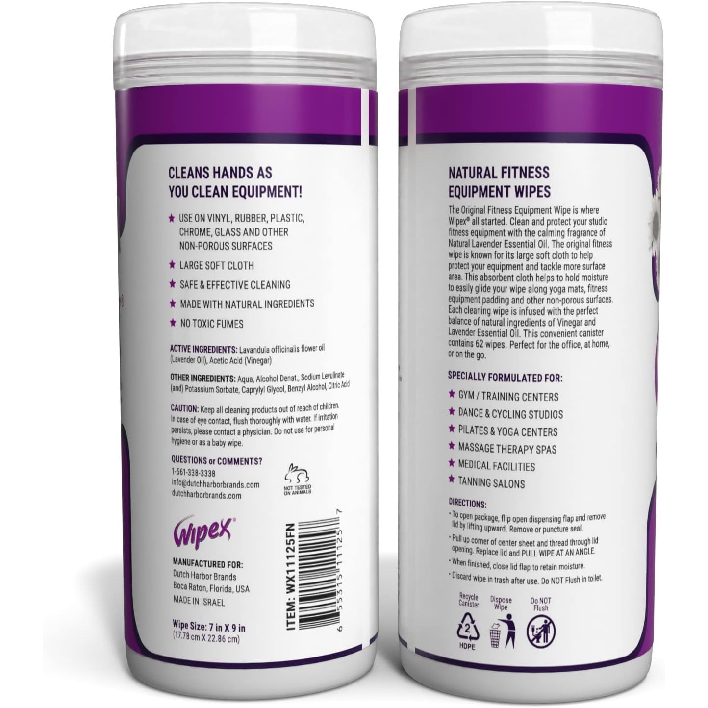 Wipex Natural Fitness Equipment Wipes Lavender & Vinegar 3 Cans of 50 Wipes