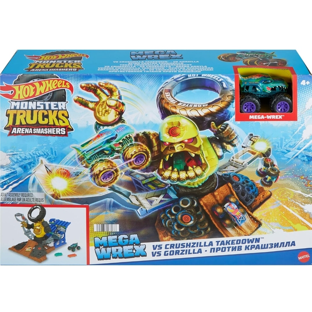 New Hot Wheels Monster Trucks Arena Smashers Mega-Wrex vs Crushzilla Takedown