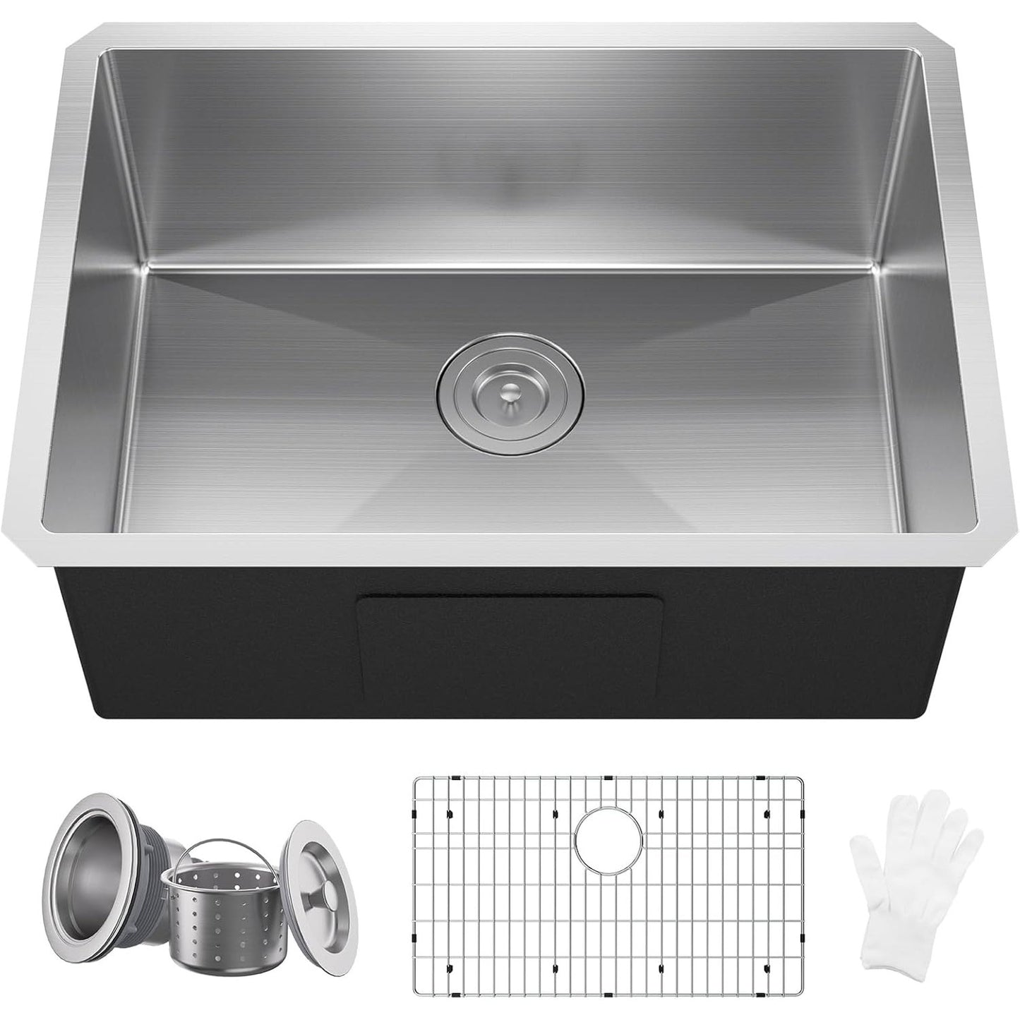 25x18 Undermount Kitchen Sink 16 Gauge 304 Stainless Steel w/ Bottom Grid & Drain Assembly