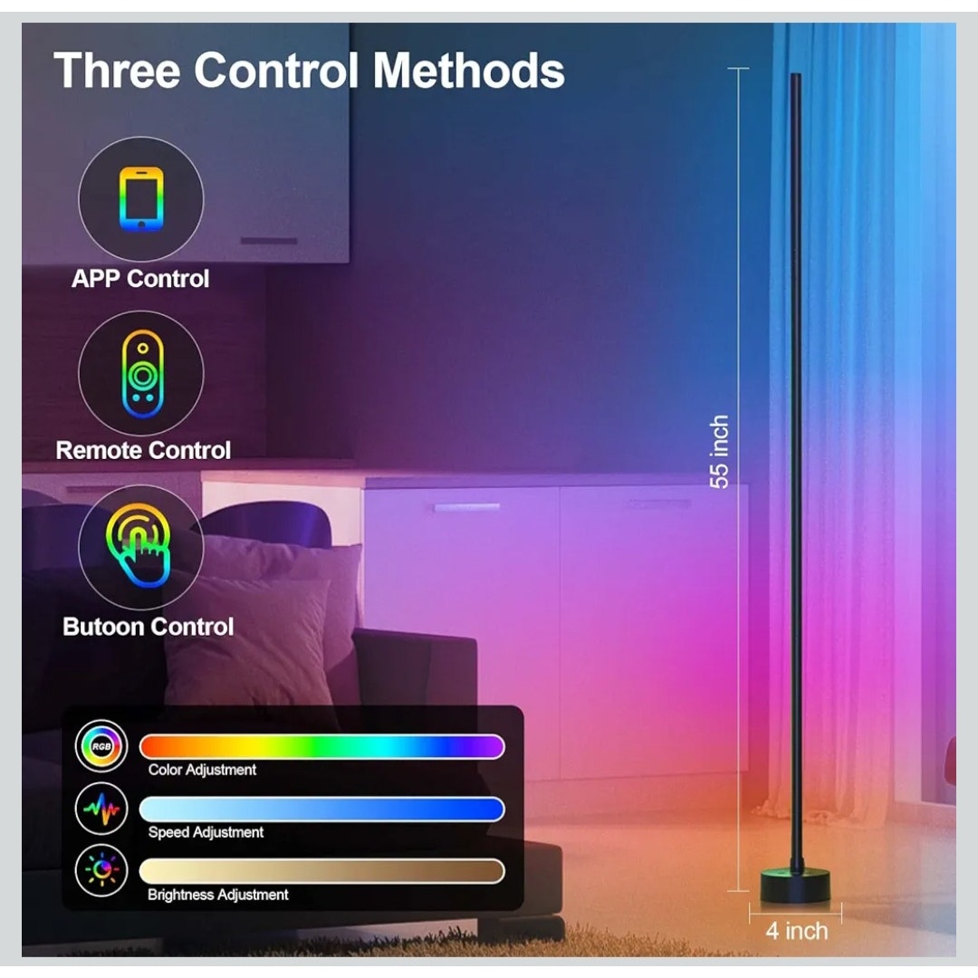 Set of 2 Smart Floor Lamp 2 Pack LED Color Changing Lamps Remote Bluetooth Timer