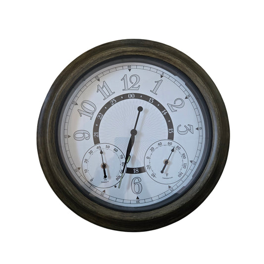 Illuminated Large Indoor Outdoor Wall Clock Waterproof w/ Auto Light Sensor Thermometer Hygrometer