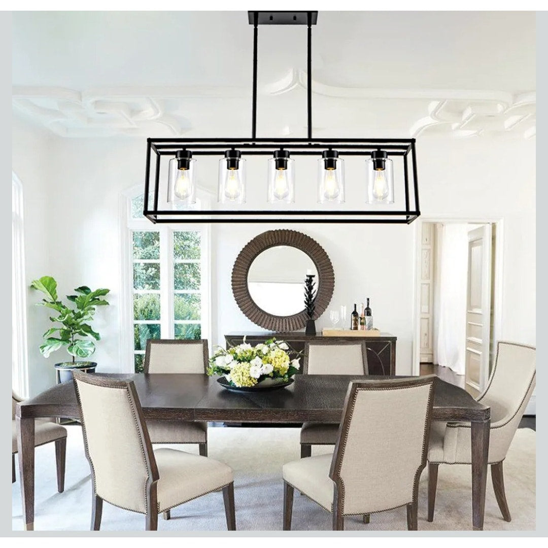 New 5 Light Fixture Matte Black Chandelier Pendant Lighting Adjustable Height