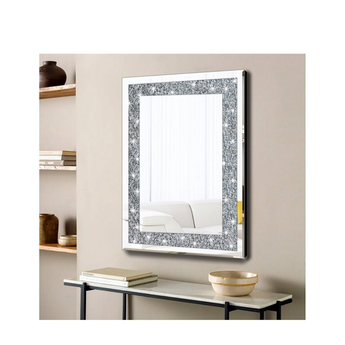 Crystal Crush Diamond Rectangle Silver Mirror for Wall Decoration 20x28inch Wall Hang Frameless Mirror .