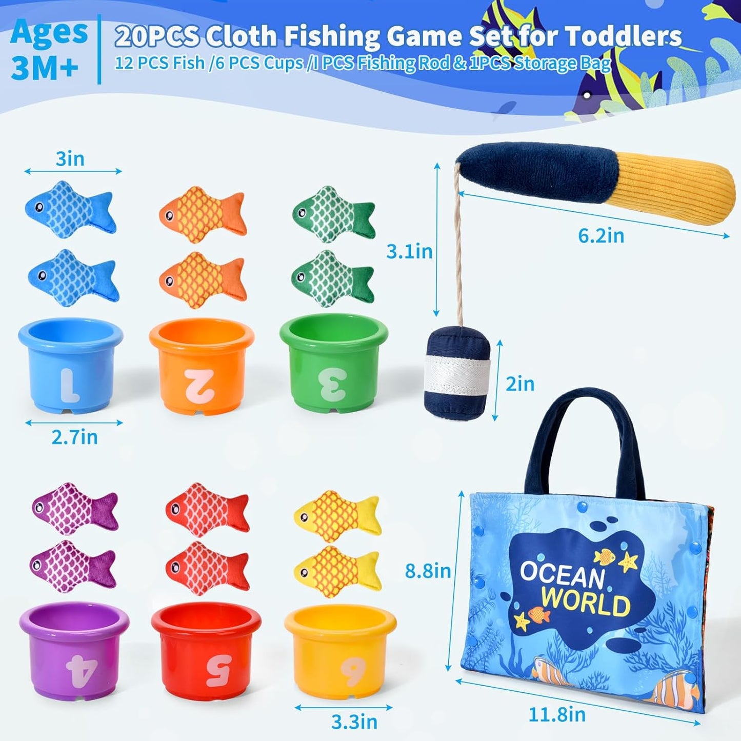 Ocean World Montessori Toys Baby & Toddler Sorting Fishing 20PCS Sensory Toy