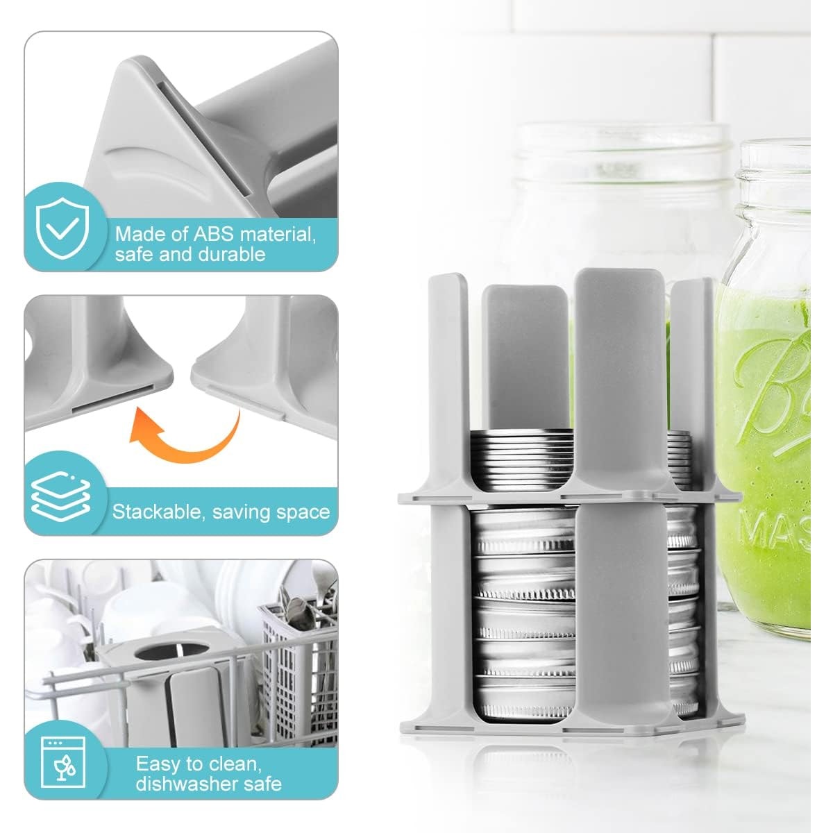 Canning Mason Jar Lid Storage Organizer 4 Pk for Storing Wide & Regular Mouth Lids Rings