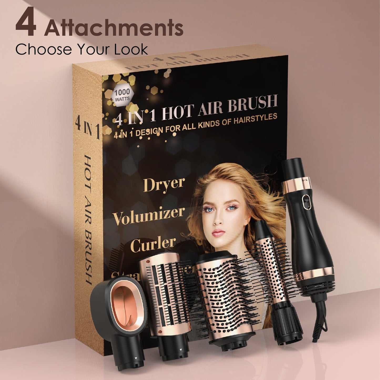 Hair Dryer & Hot Air Brush Set 4 in 1 Ceramic Barrel