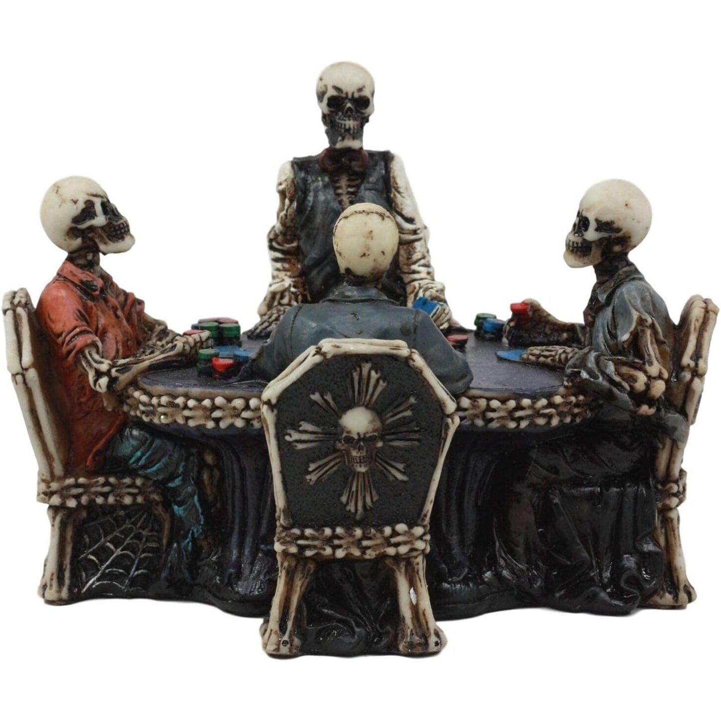 Ebros Gambling Casino Poker for Eternity Skeleton Dealer with Players at Table Figurine 6.25" Long Ossuary Macabre Halloween Decorative Sculpture