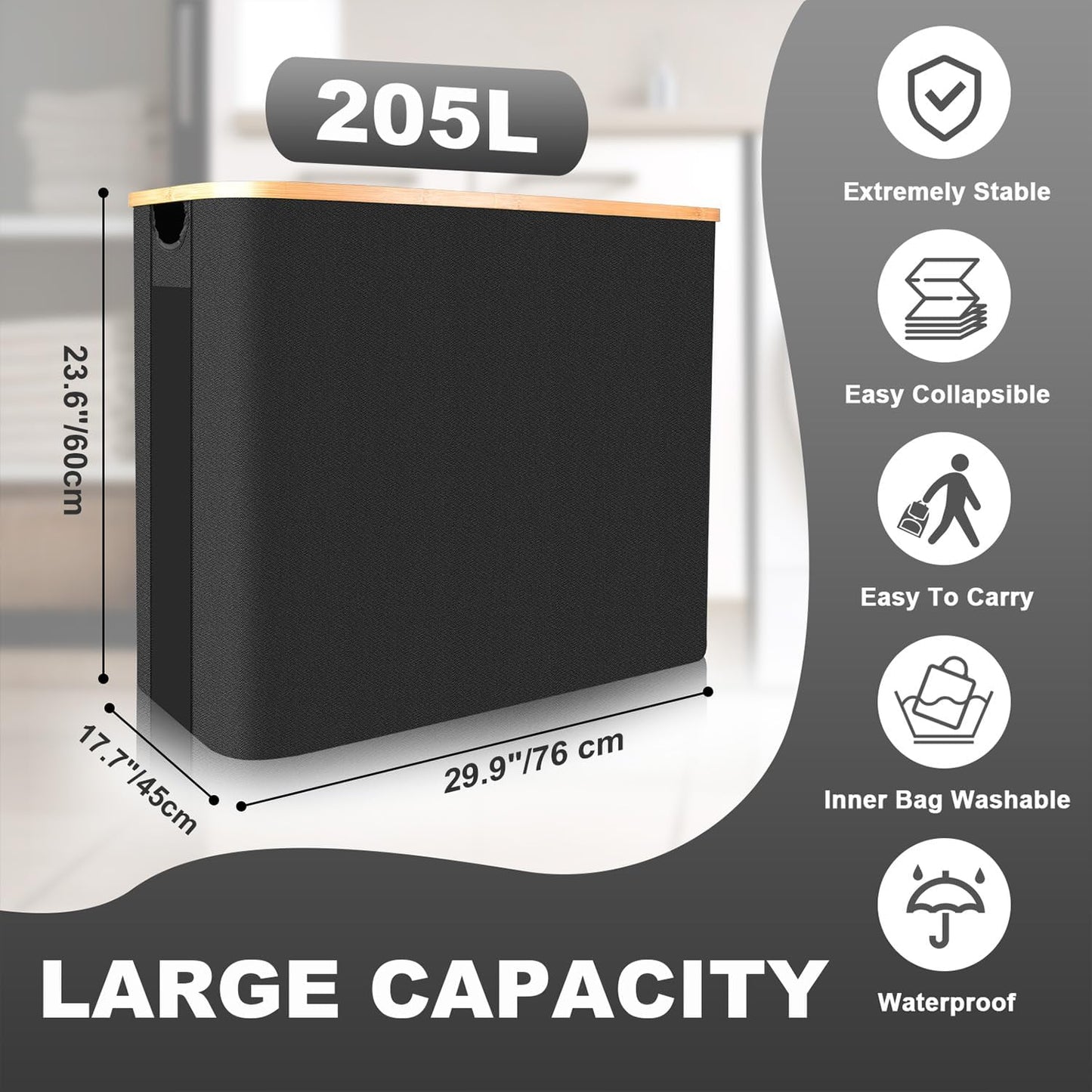 Large Laundry Hamper with Lid Collapsible Basket w/ Inner Bags 2 Section