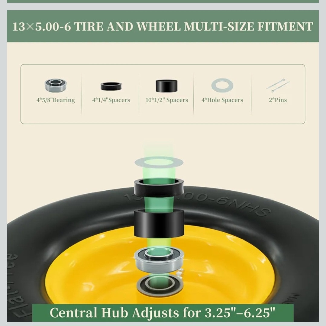 13 x 5.00-6 Tire and Wheel, Flat Free Zero Turn SET OF TWO