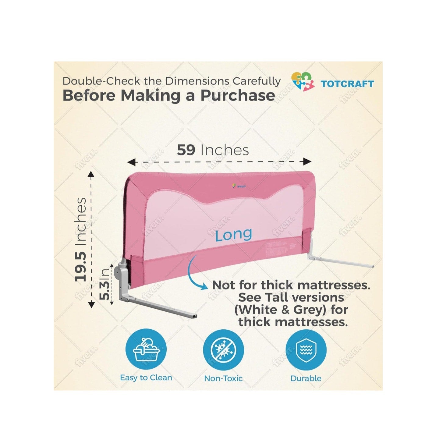 NEW Totcraft Pink Baby Bed Rail Extra Long