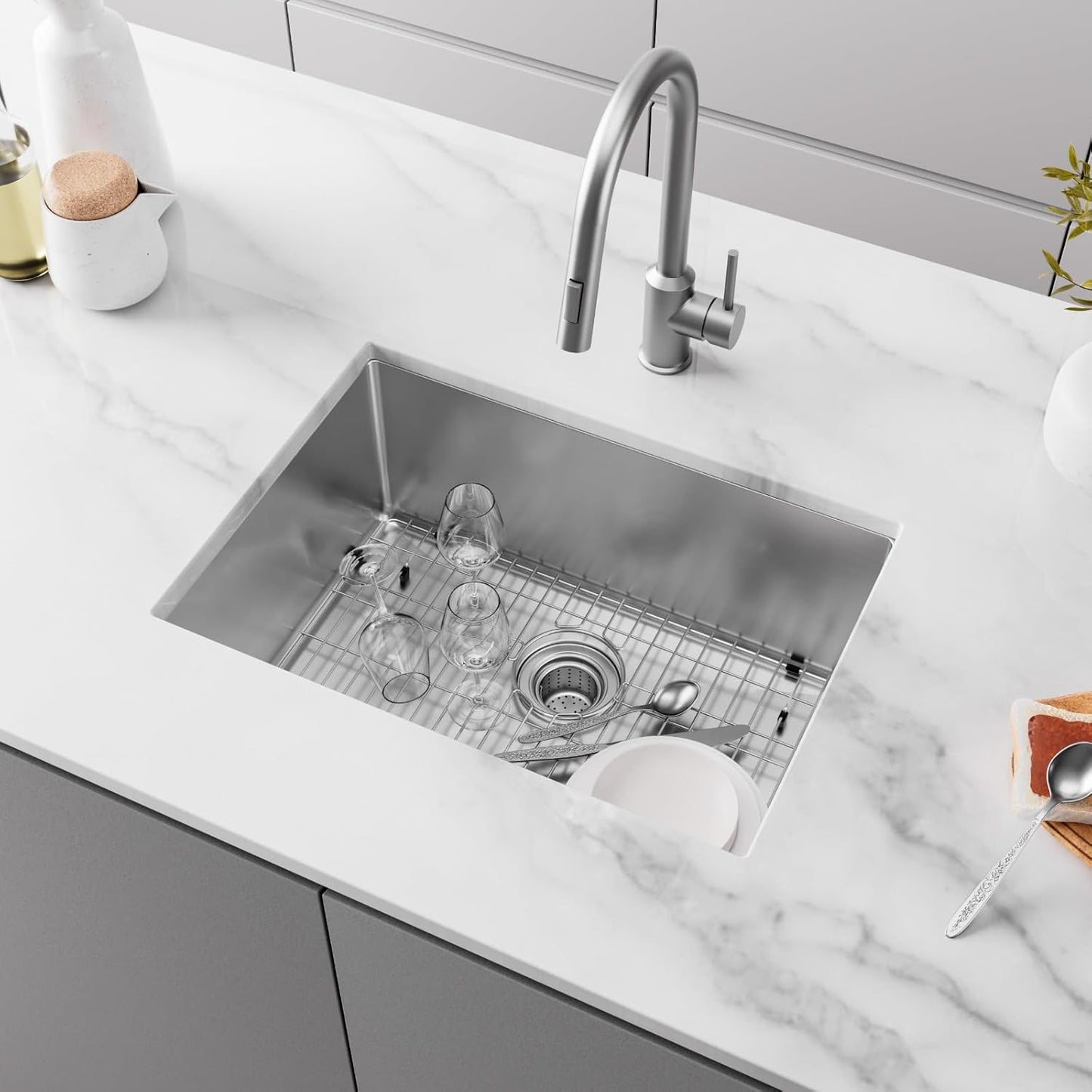25x18 Undermount Kitchen Sink 16 Gauge 304 Stainless Steel w/ Bottom Grid & Drain Assembly