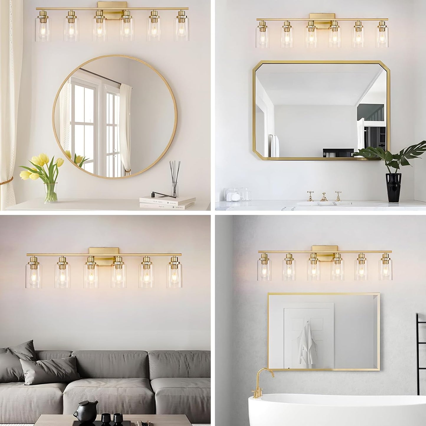 New 6 Light Gold Bathroom Light Fixture Brushed Brass Vanity Light Wall Lighting