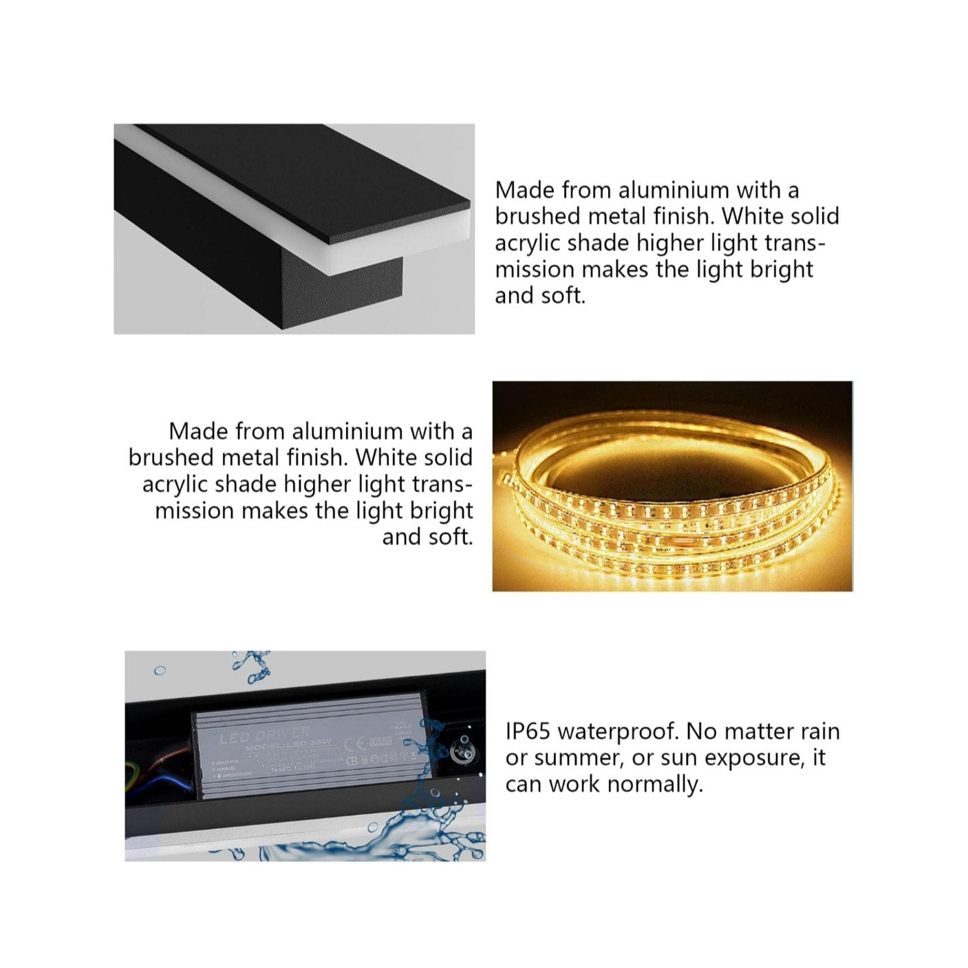Outdoor LED Wall Light 45W Black Warm White Porch Light Acrylic Waterproof IP65 Exterior