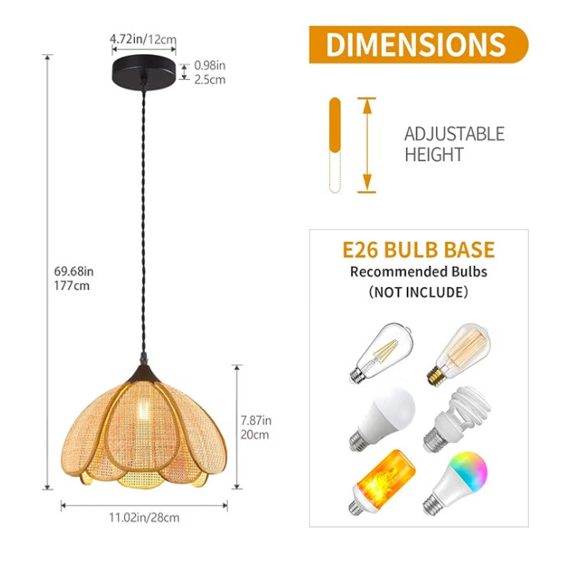 Boho Chandelier 3 Pack Rustic Pendant Lighting Hand-Woven Rattan Hanging Lamp