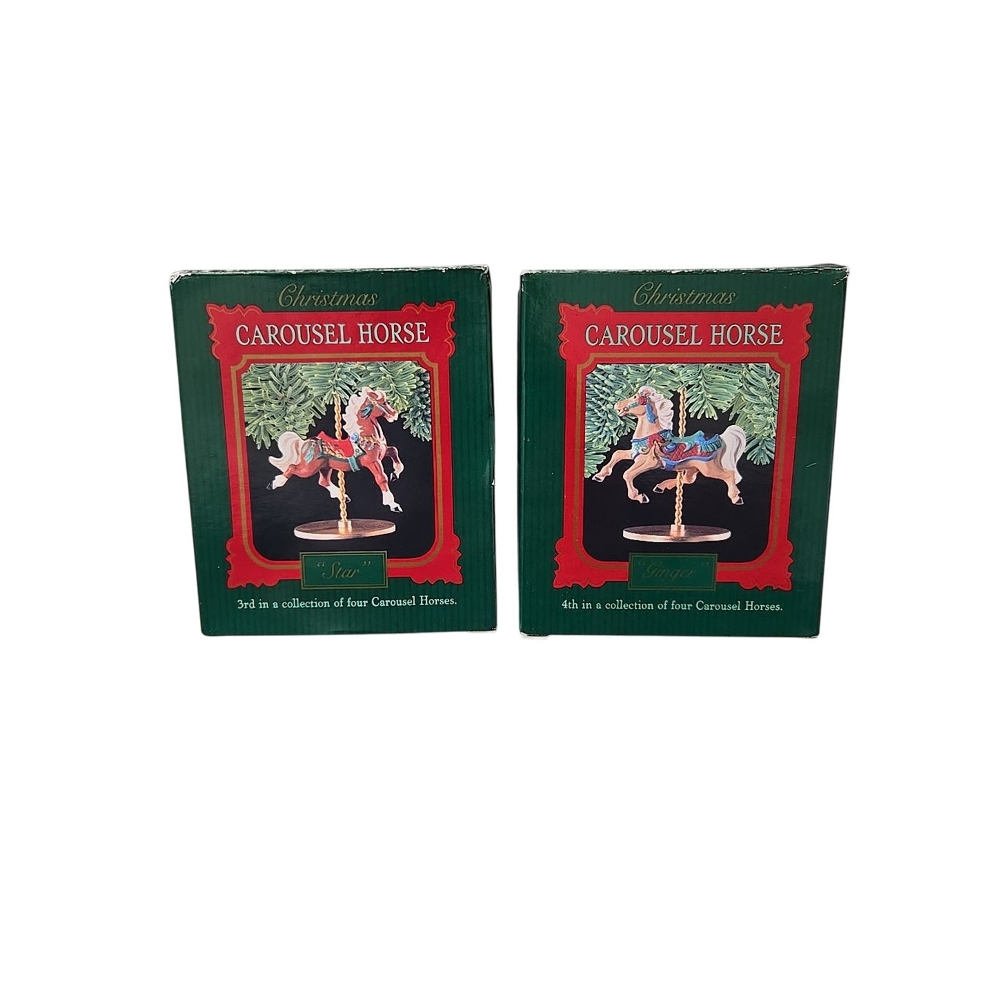 Hallmark Carousel & Horses Christmas Ornaments Set Of 4 Horses & Stand 1989