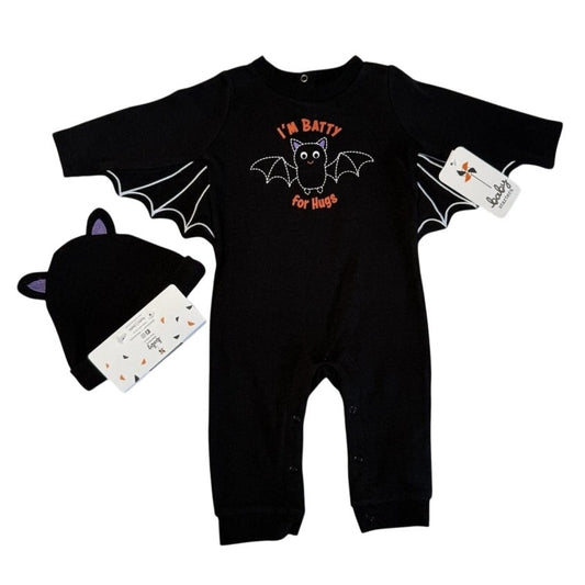 Baby Starters Halloween Batty One Piece Overall With Hat Size 0-3 Months NWT